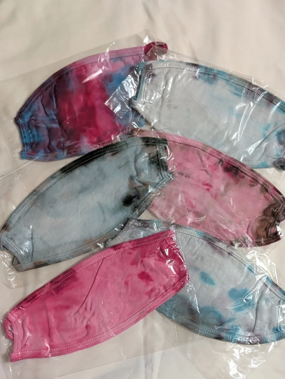 NWOT (018) Tultex Assortment Of 6 Cotton Hand Tie-dyed Face Masks/ Kids & Adults